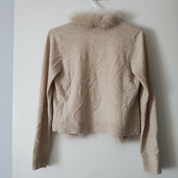 SAKS FIFTH AVENUE 100% Cashmere Fox Fur Trim Cardigan XS - Picture 2 of 4